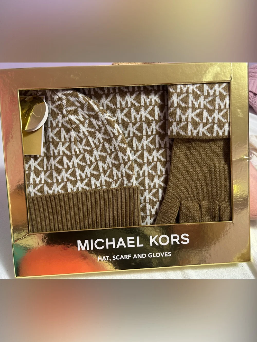 Michael Kors Brown and White MK Monogram Beanie